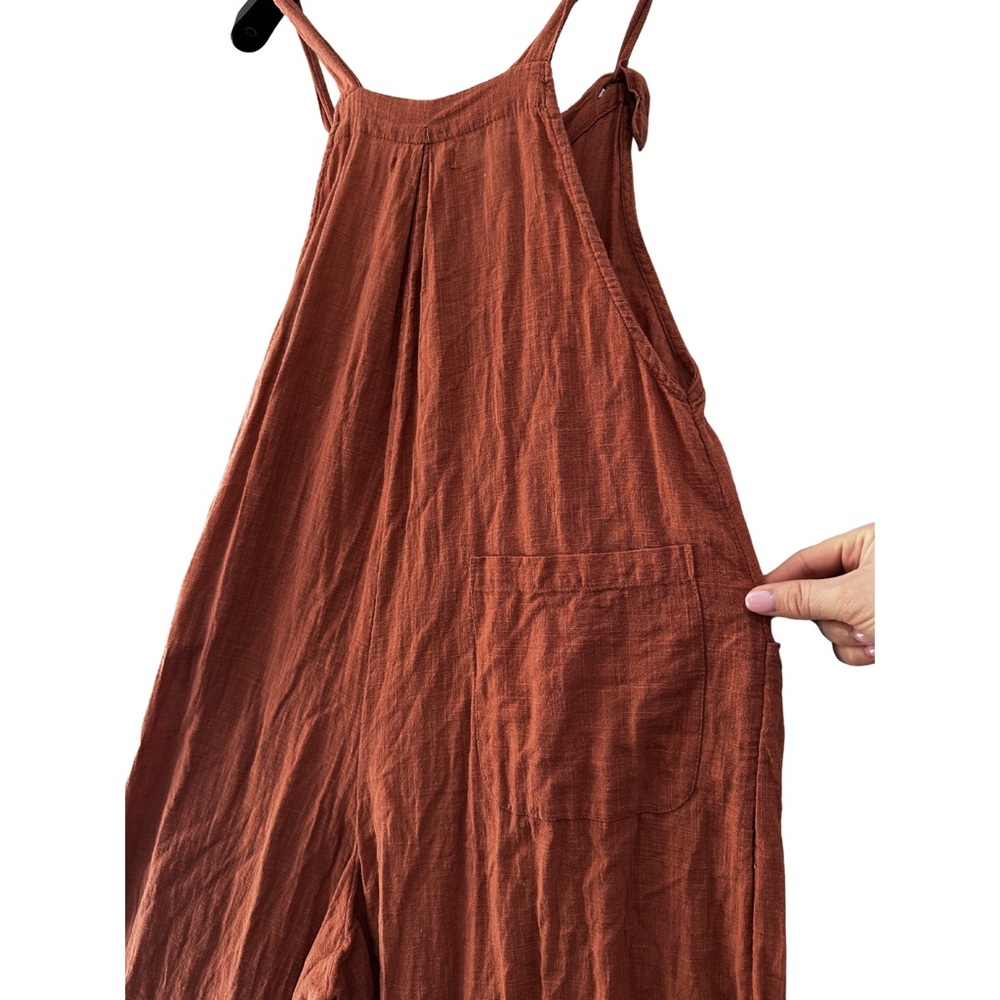 Natural Life Cotton Lagenlook Wide Leg Jumpsuit Small Boho Rust Overalls Pockets - Picture 9 of 10